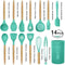 14 Pcs Silicone Cooking Utensils Kitchen Utensil Set - 446°F Heat Resistant,Turner Tongs,Spatula,Spoon,Brush,Whisk. Wooden Handles Gray Kitchen Gadgets Tools Set for Nonstick Cookware (BPA Free)