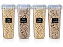 Set of 4 Cereal & Dry Food Storage Container (16.9 Cup/135.2oz) + FREE Chalkboard Labels and Marker - Airtight Lid - Suitable For Cereal, Flour, Sugar, Coffee, Rice, Snacks,