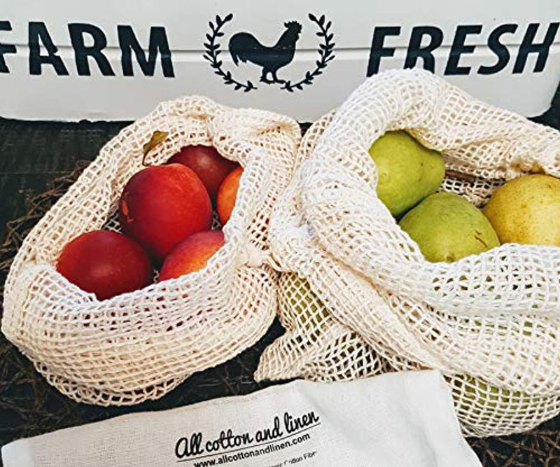 Reusable Produce Bags - Organic Cotton Vegetable Bags - Mesh Produce Bags - Cotton Vegetable Bags - Veggie Bags - Cotton Produce Bag - Reusable Fresh Bags - Set of 6 (2 of M, L, XL)