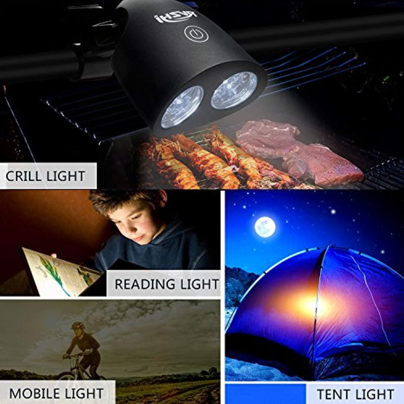 RVZHI Barbecue Grill Light, 360°Rotation for BBQ with 10 Super Bright LED Lights- Heat Resistant,Waterproof,100lm LED BBQ Light for Gas/Charcoal/Electric Grill-Battery Not Include (Black)