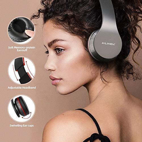 AILIHEN A80 Bluetooth Wireless Headphones Over Ear with Mic Hi-Fi Stereo Wired Foldable Headsets, Soft Earpads, Support with TF Card/MP3 Mode, 25H Playtime for Travel TV PC Cellphone (Rose Gold)