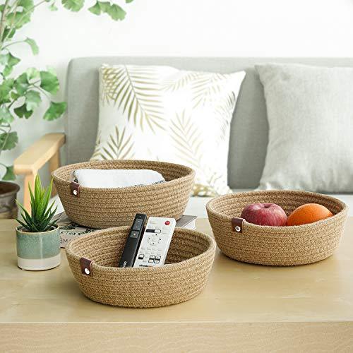 Goodpick 3pack Small Basket - Woven Jute Storage Basket for Kitchen Corner Basket for Snack Storage Cute Basket for CosmetiHome Storage Baskets for Shelves Gift Baskets, Hemp