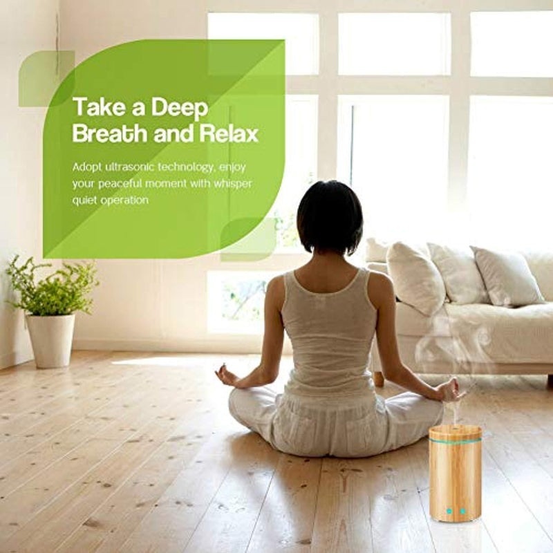 URPOWER Real Bamboo Essential Oil Diffuser Ultrasonic Aromotherapy Diffusers Cool Mist Aroma Diffuser with Adjustable Mist Modes, Waterless Auto Shut-Off, 7 Color LED...
