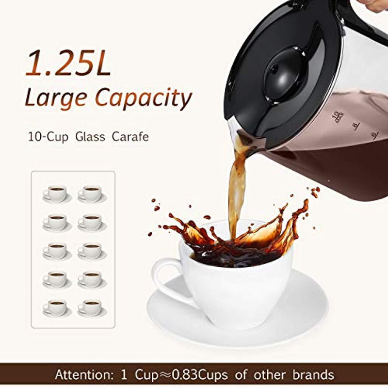 Drip Coffee Maker, HAMSWAN AD-103 Coffee Maker Coffee Pot, Small 10 Cup Coffee Machine with Glass Thermal Carafe, Insulated, Keep Warm, Automatic Shut Off for Single Serve & House Use