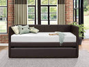 Homelegance Adra Fully Upholstered Daybed with Roll Out Trundle Bi-cast Vinyl Twin, Dark Brown