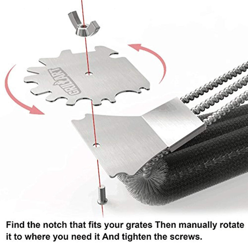 Grill Brush Scraper Universal Fit - Adjustable BBQ Grill Accessories Cleaning Kit - 12 Grooves Safe 18" Stainless Steel Barbecue Grill Cleaner Wizard Tools Weber Gas/Charcoal Grilling Grates