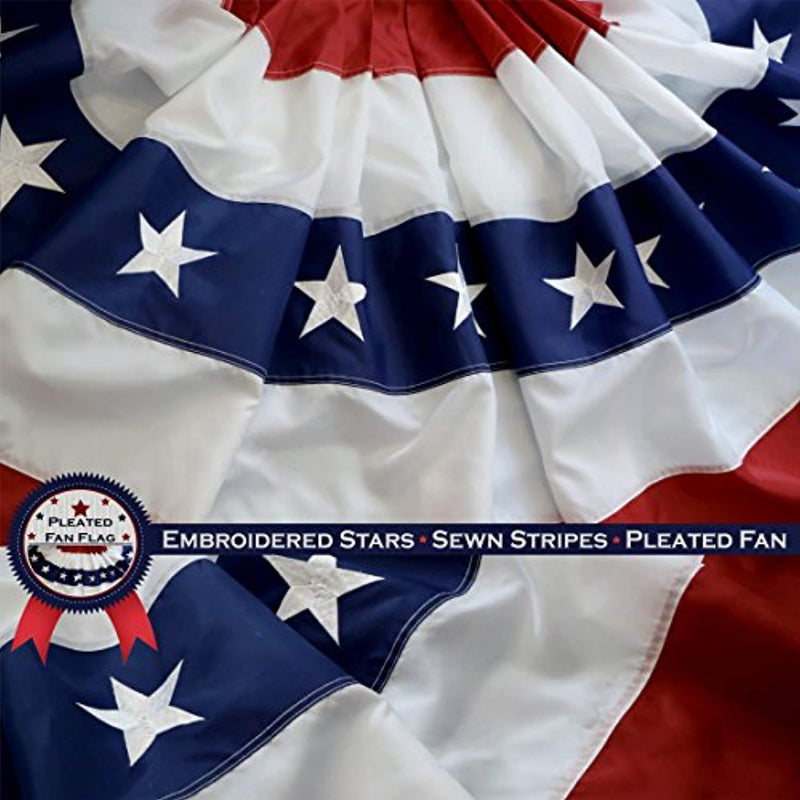 G128 USA Pleated Fan Flag 1.5x3 Feet American USA Bunting Decoration Flags EMBROIDERED Patriotic Stars & Sewn Stripes Canvas Header and Brass Grommets