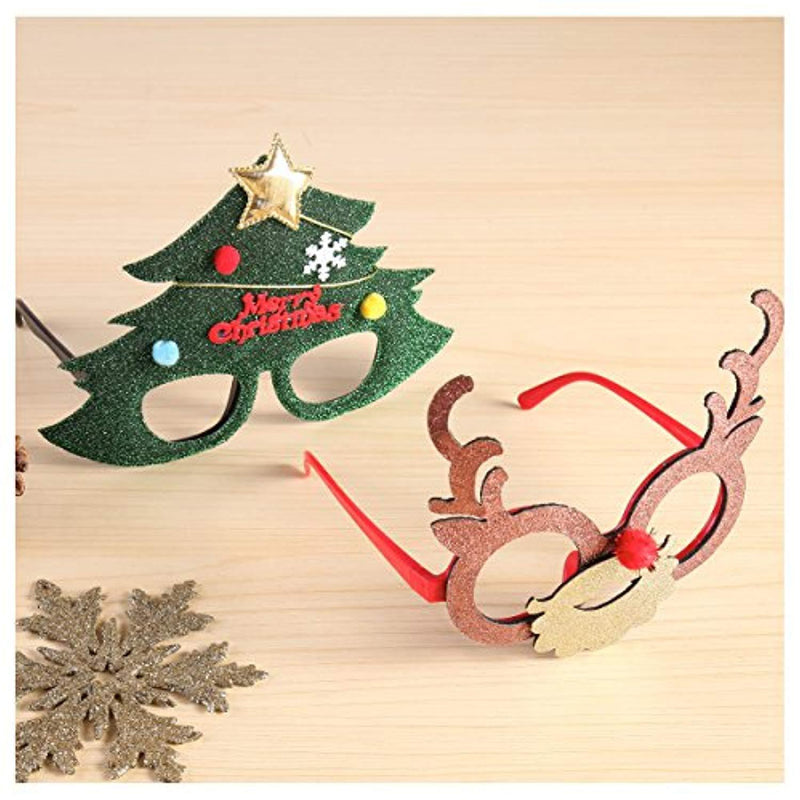 Pack of 8 Christmas Party Fancy Glasses Frames with 8 Designs Christmas Parties and Photo booth(ONE SIZE FIT ALL)