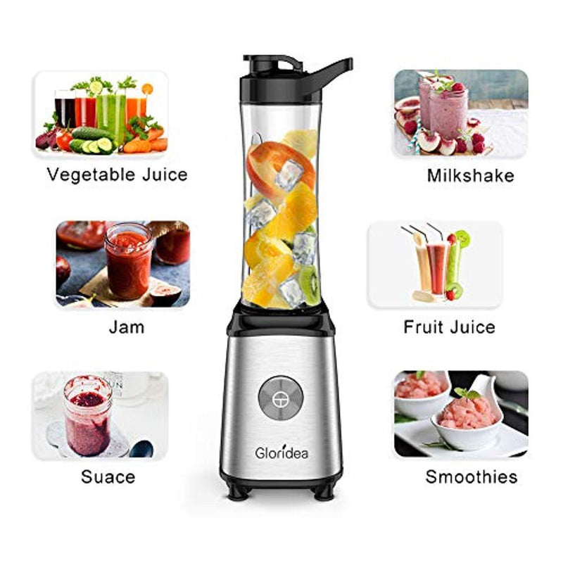 Personal Blender for Shakes and Smoothies - Powerful Drink Mixer with 20 Oz To Go Bottle, Single Use Juicer with Easy One Touch Operation, Great for Sports, Travel, Gym and Office (with Silicone Ice Cube Tray & Bottle Brush)