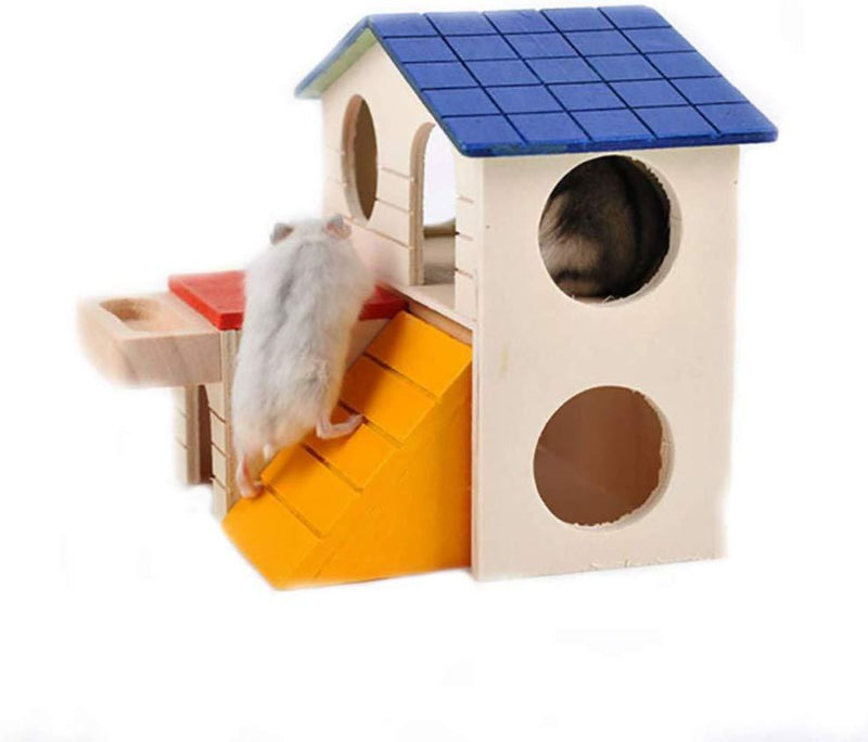 kathson Pet Small Animal Kingdom Hideout Hamster House Deluxe Two Layers Wooden Hut Chews Play Toys