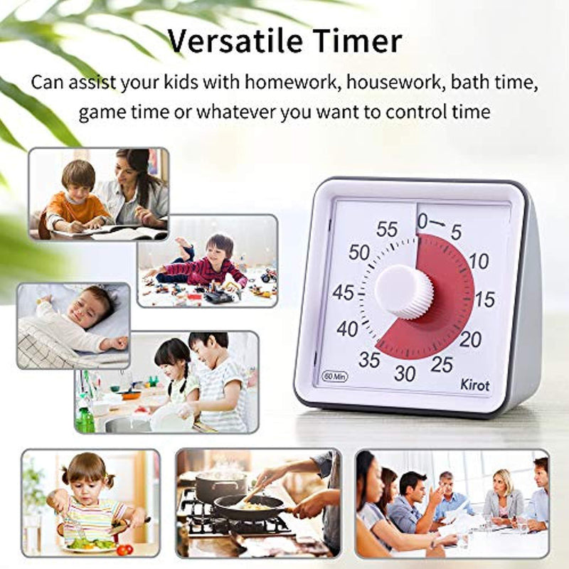 Kirot Visual Countdown Timer Electronic Digital Kitchen Timer, Reading Timer, Quiet Counting, Loud Alarm Sound 60 Minutes Limit Counter, For Classroom Teaching,Homework Games Cooking Office Meeting