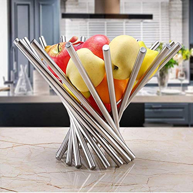 Gecter Foldable Rotation Fruit Basket, Decorative Fruit Bowl with Unique Design and Anti Rust Stainless Steel, 15"x10" Modern Fruit Stand Storage Kitchen for Orange Banana Apple Grapes