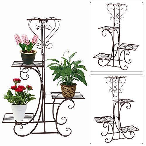 Moutik Corner Metal Flower Holder Racks 4 Tier Shelves for Indoor Outdoor Plant Flower Stand Rack Shelf for Multiple Plants,Black