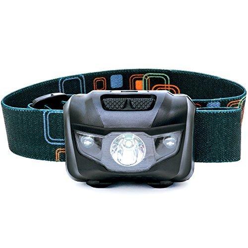 LED Headlamp Flashlight - Great for Camping, Hiking, Dog Walking, Kids, One of The Lightest (2.6 oz) White Cree Headlight, Water & Shock Resistant + Red Strobe, 3 AAA Batteries Included