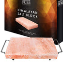 MAJESTIC PURE Himalayan Salt Block - Natural Pink Himalayan Salt Rock, with Stainless Steel Holder, 12in x 8in x 1.5in