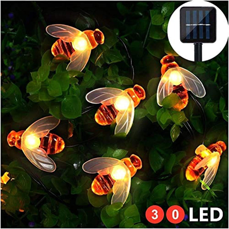 WeltHause Solar Bee String Light Lawn Lamp 30 LED 6.3M 2 Lighting Modes Light Sensor IP65 Water Resistance for Outdoor Yard Patio Garden Warm White