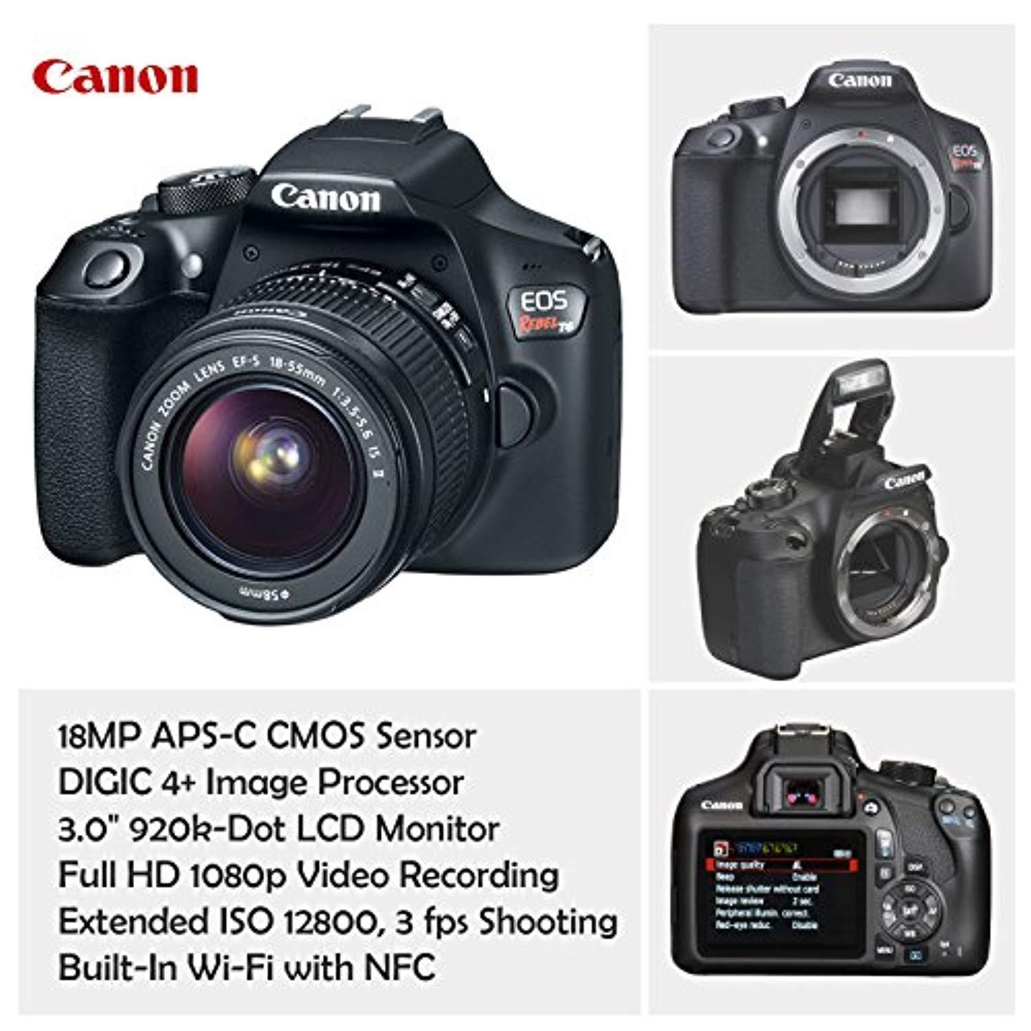 Canon EOS Rebel T6 DSLR Camera with 18-55mm IS II Lens Bundle + Canon EF 75-300mm f/4-5.6 III Lens and 500mm Preset Lens + 32GB Memory + Filters + Monopod + Spider Tripod + Professional Bundle
