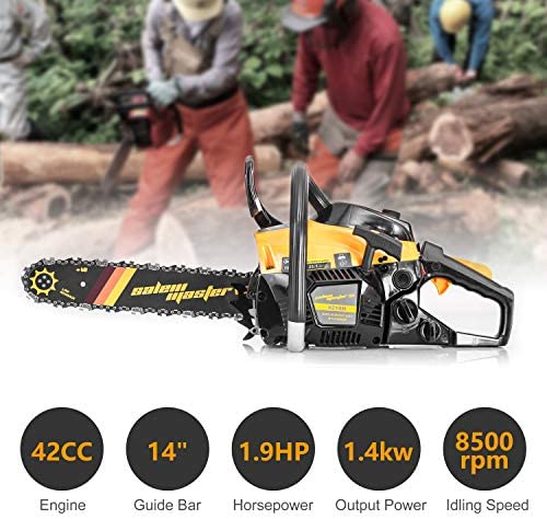 SALEM MASTER 3816S 38CC 2-Cycle Gas Powered Chainsaw, 14-Inch Chainsaw, Handheld Cordless Petrol Gasoline Chain Saw for Farm, Garden and Ranch