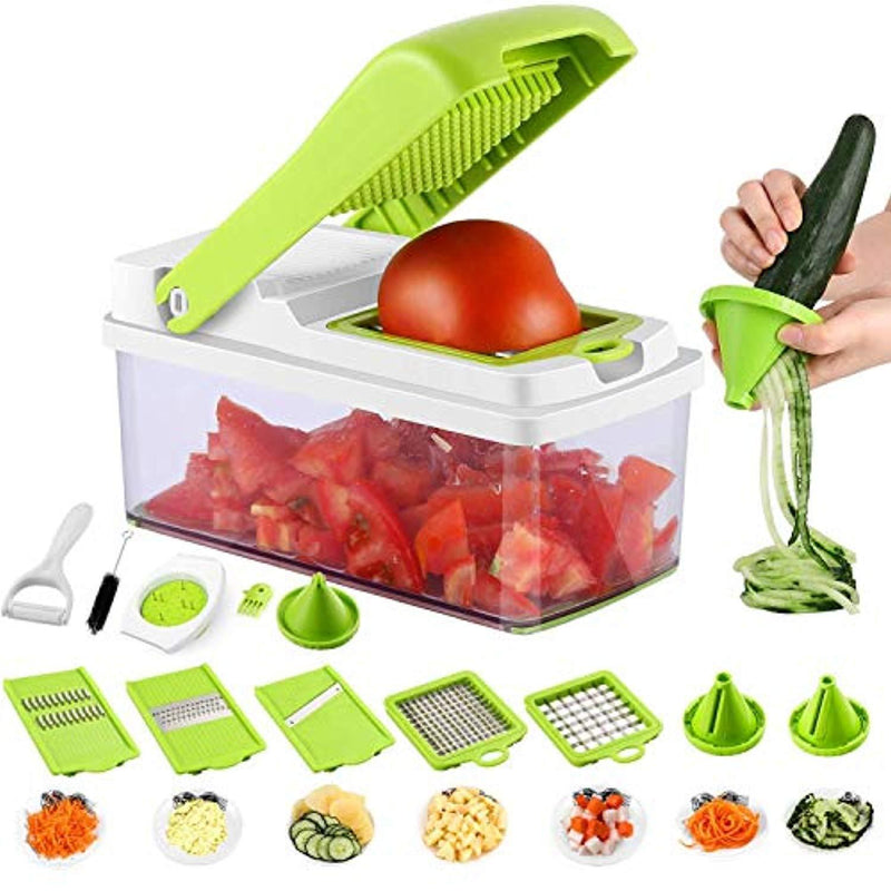 Vegetable Chopper Mandoline Slicer Dicer Cutter Peeler 13 In 1 Pro Manual Veggie Fruits Cheese Julienne Grater Squeezer Set 8 Blades With Cleaning Tool Hand Protector Container For Kitchen