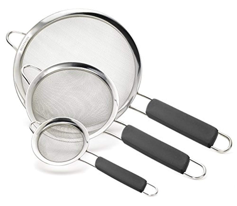 Bellemain Stainless Steel Fine Mesh Strainers, Set of 3 Graduated Sizes with Comfortable Non Slip Handles