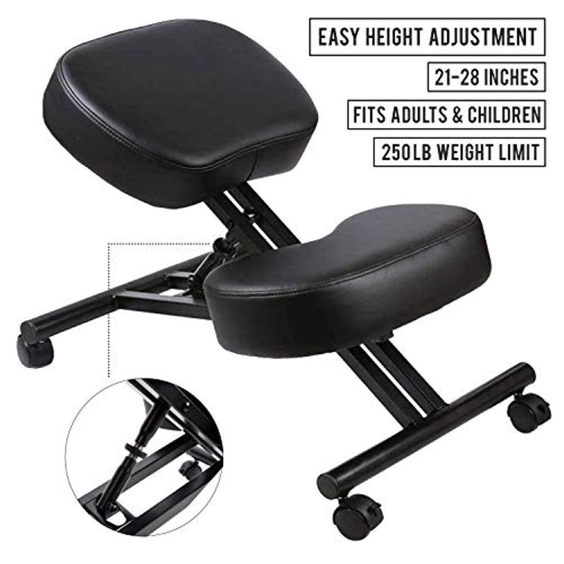 Ergonomic Kneeling Chair Home Office Chairs Thick Cushion Pad Flexible Seating Rolling Adjustable Work Desk Stool Improve Posture Now & Neck Pain - Comfortable Knees and Straight Back