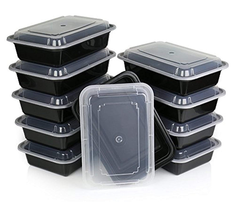 ChefLand One Compartment Microwavable Plastic Food Container with Lid Bento Box, Meal Prep Food Containers, Food Storage and Portion Control, Takeaway boxes Black, 10-Pack