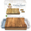 Cutting Board with Trays - Organic Acacia Wood Butcher Block with Containers White Pale Blue - Naturally Antimicrobial - For Meat Vegetables Bread or Cheese Board