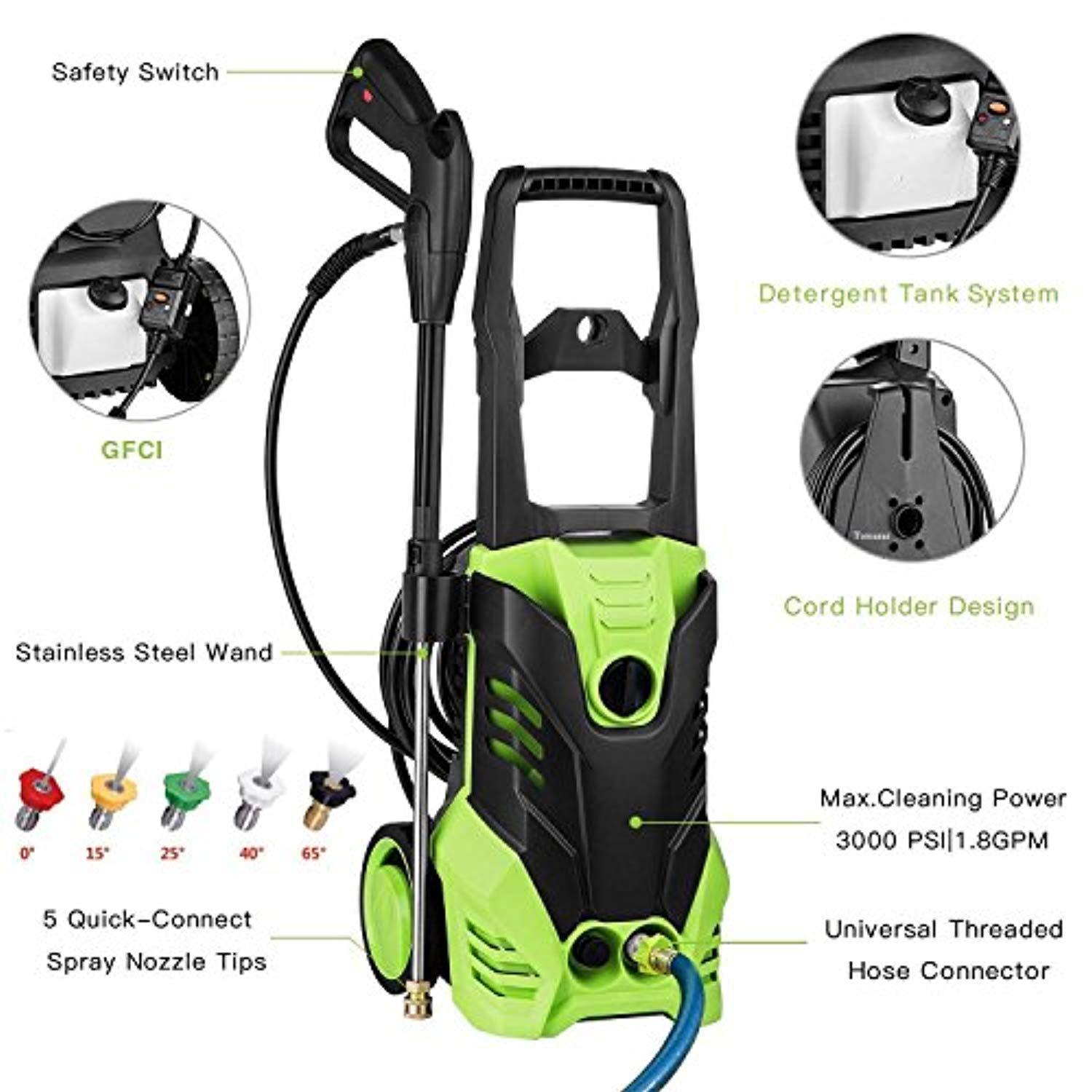 BEBEKULA 2030 PHC Electric Pressure Washer 1.76GPM w/Power Hose Nozzle Gun and 5 Quick-Connect Spray Tips