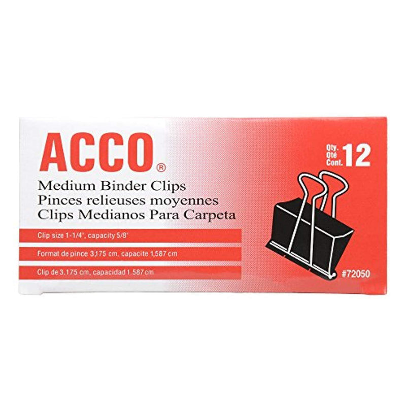 ACCO Binder Clips, Medium, 2 Boxes, 12/Box (A7072050), Black