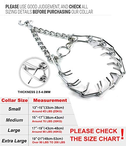 Supet Dog Prong Training Collar, Adjustable Pet Training Pinch Collar, Ultra-Plus Collar with Silver Plating for Small Medium Large Dogs