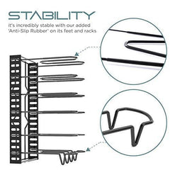 SKATCO Pots and Pans Organizer – Metal Pan Organizer Rack – Pantry & Kitchen Cabinet Organizer – Heavy Duty Lids, Dishes, Pot and Pan Organizer – Horizontal & Vertical Pot Rack with 3 Use Methods