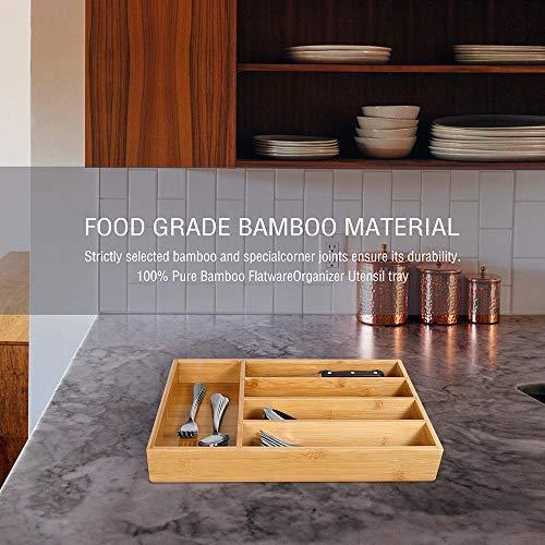 KaryHome  24-Piece Silverware  Set, Flatware Set Mirror Polished, Dishwasher Safe Service for 4, Include Knife/Fork/Spoon with Bamboo 5-Compartment Silverware Drawer Organizer Box