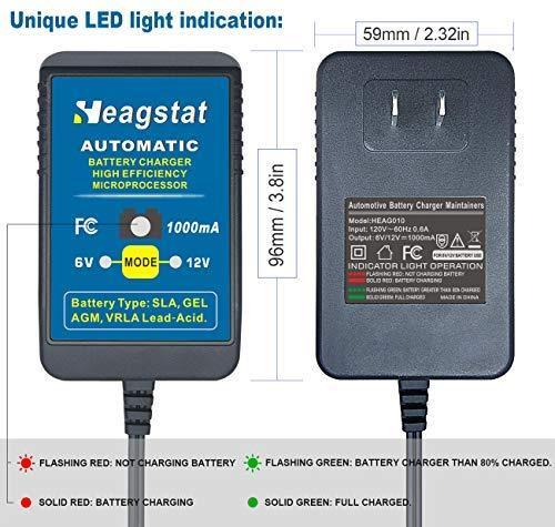 Heagstat Trickle Battery Charger 6V 12V 1000mA Automatic Smart Battery Maintainer for Auto Car Motorcycle Lawn Mower Boat ATV SLA AGM GEL CELL Lead Acid Batteries