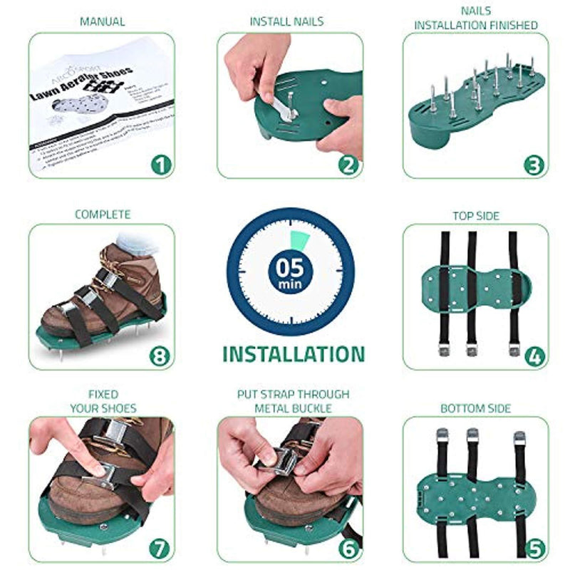 Scuddles Lawn Aerator Spike Shoes - For Effectively Aerating Lawn Soil – Comes with 3 Adjustable Straps with Metallic Buckles – Universal Size that Fits all - For a Greener and Healthier Yard (Metal Buckle)