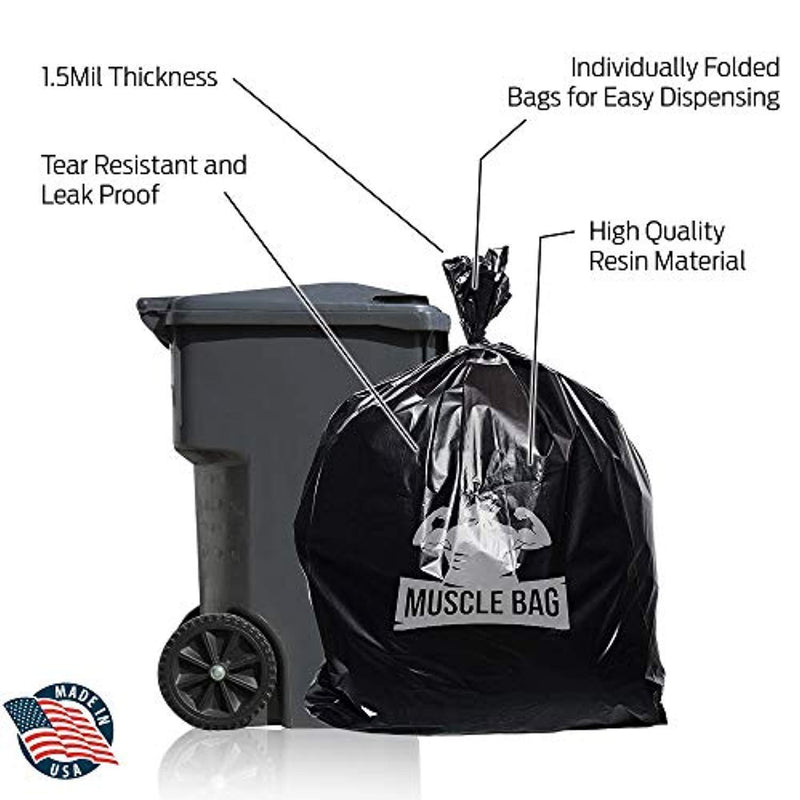 Muscle Bag - 55 Gallon 1.5Mil Trash Bags, Individually Folded, 50 per case, Perforated Top for Easy Dispensing, Coex Plastic, 55gal Garbage Bags