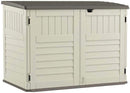 Suncast 5' x 3' Horizontal Stow-Away Storage Shed - Natural Wood-like Outdoor Storage for Trash Cans and Yard Tools - All-Weather Resin, Hinged Lid, Reinforced Floor - Vanilla and Stoney