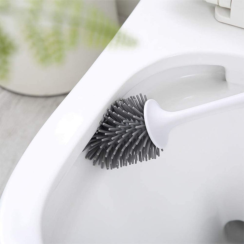 COSTOM Silicone Toilet Brush and Holder Upgraded Modern Design with Soft Bristle, Bathroom Toilet Bowl Brush Set,Toilet Cleaning Brush Kit, Constructed of Durable Thermo Plastic Rubber (Floor)