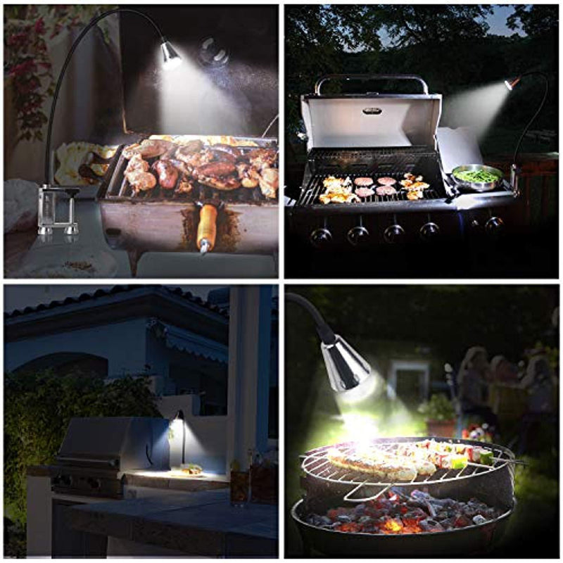 TOPCHARM BBQ Grill Light, 12 LED Super Bright Work Task Light with Magnetic Base, 360 Degree Rotation Flexible Gooseneck, Battery Powered Adjustable Screw Clamp for Barbecue Grilling
