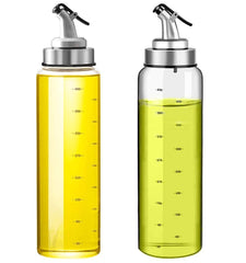Kingrol 2 Pack Oil Cruet Glasses, 17 oz Olive Oil and Vinegar Dispenser with Degree Scale - No Drip Glass Bottles for Oil