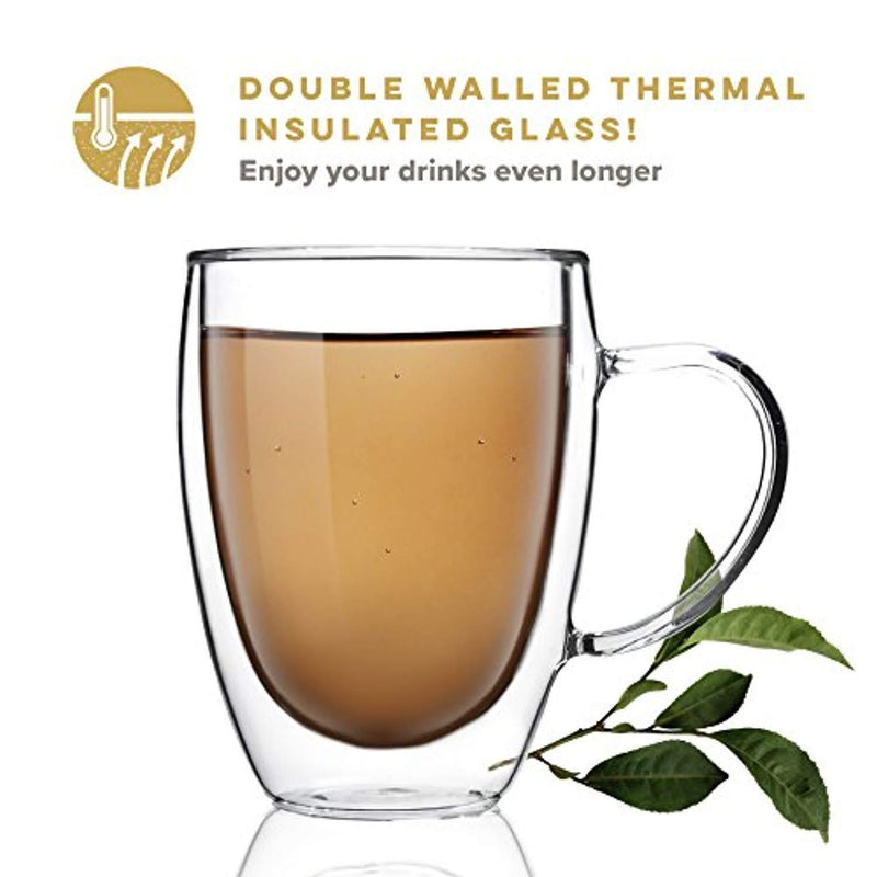Kitchables Double Walled Thermo Insulated Cups, Glass Coffee Mugs, Coffee Mug Set, Latte Cappuccino Espresso, Coffee or Tea Mugs, Drinking Glasses, Set of 2, 12oz