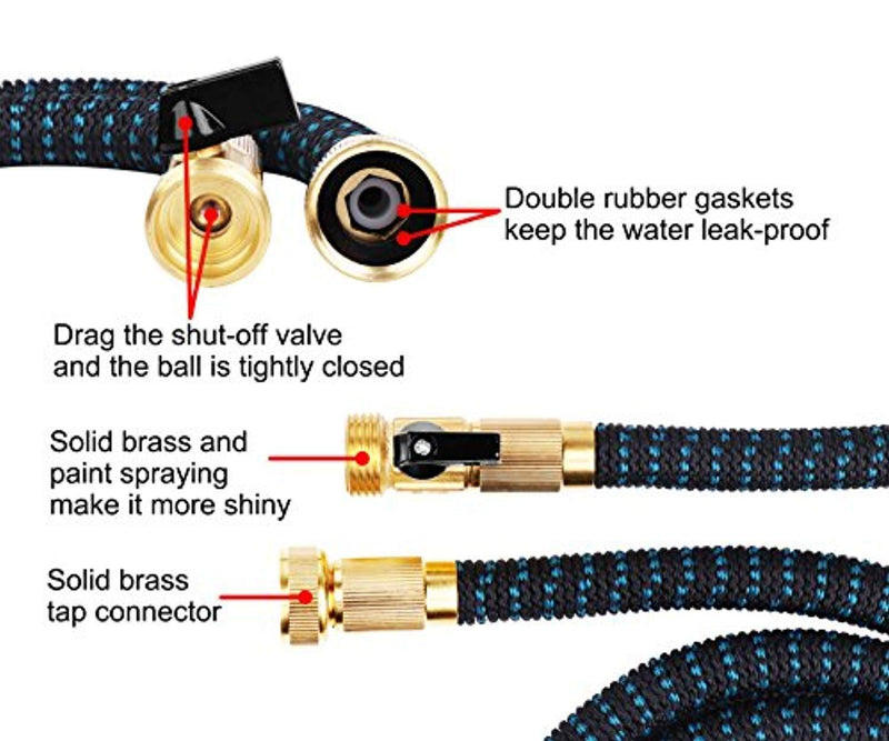 Yetolan 2018 Expandable Garden Hose 50ft - Best Water Hose with 3/4 Brass Connectors, 100% No Rust, Kinks or Leaks, Extra Strong Fabric - Outdoor Hose with 9-Way Spray Nozzle - Flexible Expanding Hose 50ft