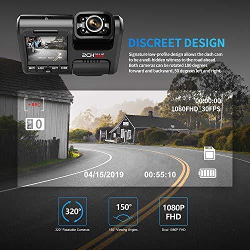 Pruveeo D30H Dash Cam with Infrared Night Vision and WiFi, Dual 1080P Front and Inside, Dash Camera for Cars Uber Truck Taxi