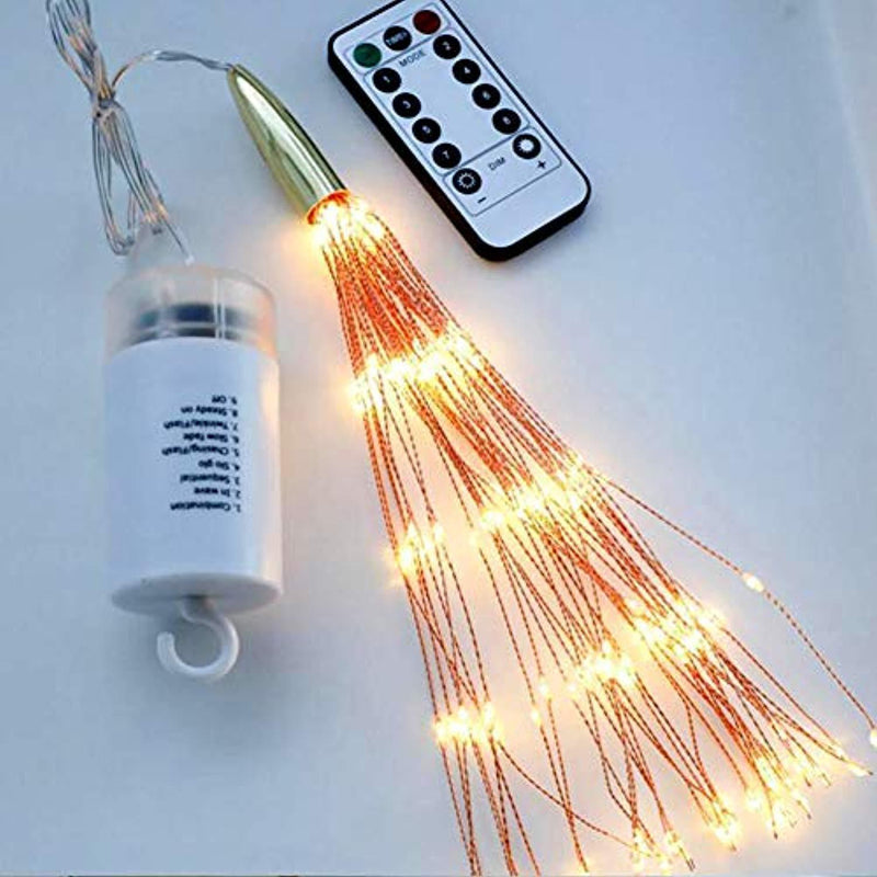 PXB 200LED Hanging Lights, Battery Operated Starburst Lights, 8 Modes Dimmable Remote Control, Waterproof Fairy Lights, Copper Wire Lights, Indoors Outdoors Patio Christmas Decoration (Warm White)