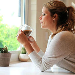 Stone & Mill 2 Glass Coffee Cups 12 oz, Insulated Double Wall Coffee Mugs AM-12