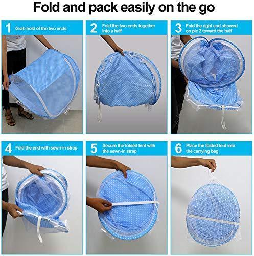 GPCT Foldable Baby Mosquito Travel Net Tent. Includes Mosquito Tent, Pillow, Mattress, Music Box, Mesh Bag. Keeps Insects Out. Portable Sun Shelters Infant Toddlers Children Beach Travel Crib- Blue