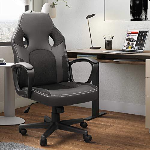LUCKWIND Office Chair Desk Leather Gaming Chair, High Back Ergonomic Adjustable Racing Chair,Task Swivel Executive Computer Chair Headrest and Lumbar Support (Black)