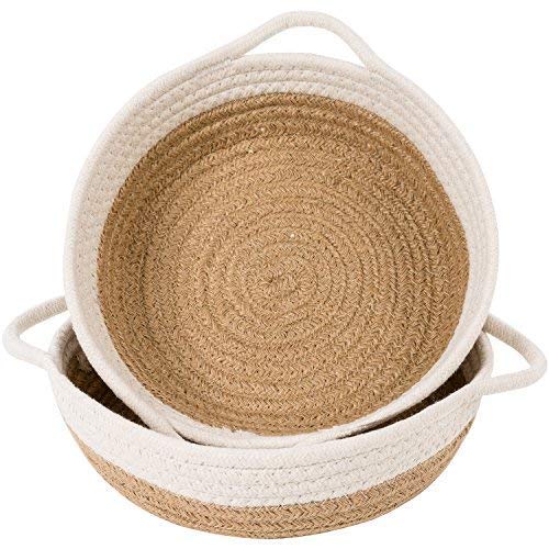 Goodpick 2pack Cotton Rope Basket - Woven Storage Basket - 9.8" x 8.7" x 2.8" Small Rope Baskets for Kids Home Decor Toy Basket Organizer - Desk Basket Containers for Jewellery, Keys - Hemp Rope Bowl