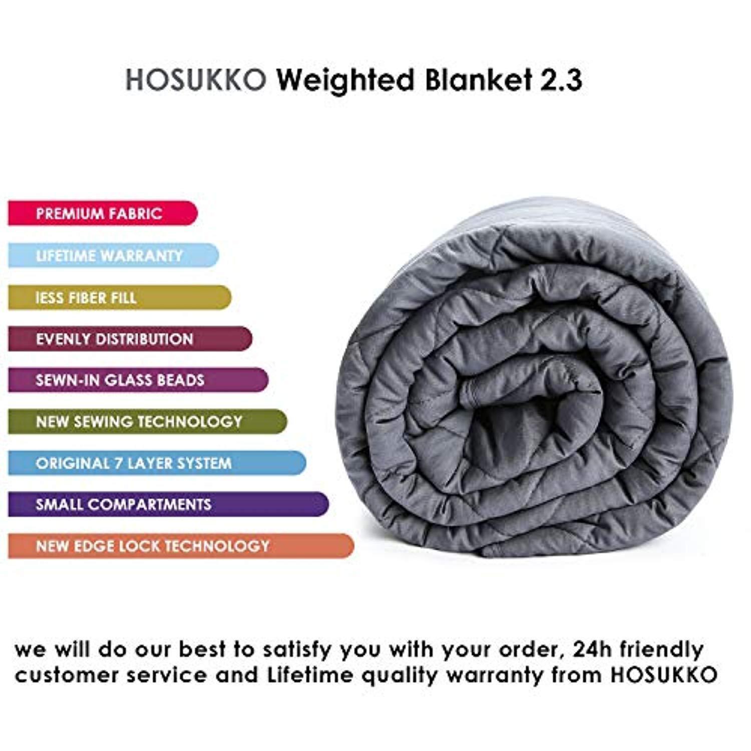 HOSUKKO Weighted Blanket Adult 60''x80'', 20lbs for 170-230lb Individual, Queen Sized Bed Weighted 2.0 Heavy Blanket 100% New Cotton with Glass Beads Grey for Adults, Youths