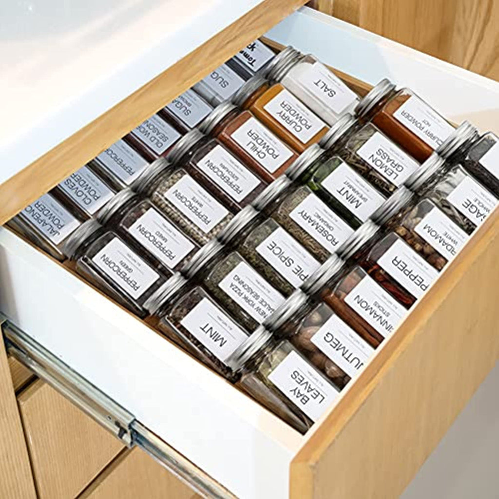 NETANY 24 Pcs Glass Spice Jars with Bamboo Lids, 4 oz Glass Jars with  Minimalist Farmhouse Spice Labels Stickers, Collapsible Funnel, Seasoning