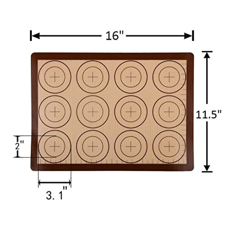 Seamersey Silicone Baking Mat Sheet Set - Set of 3 Sheet - Non-Stick Silicon Liner for Bake Pans & Rolling with Measurements - Macaron/Pastry/Cookie/Bun/Bread Making(16" x 11.5", Brown)